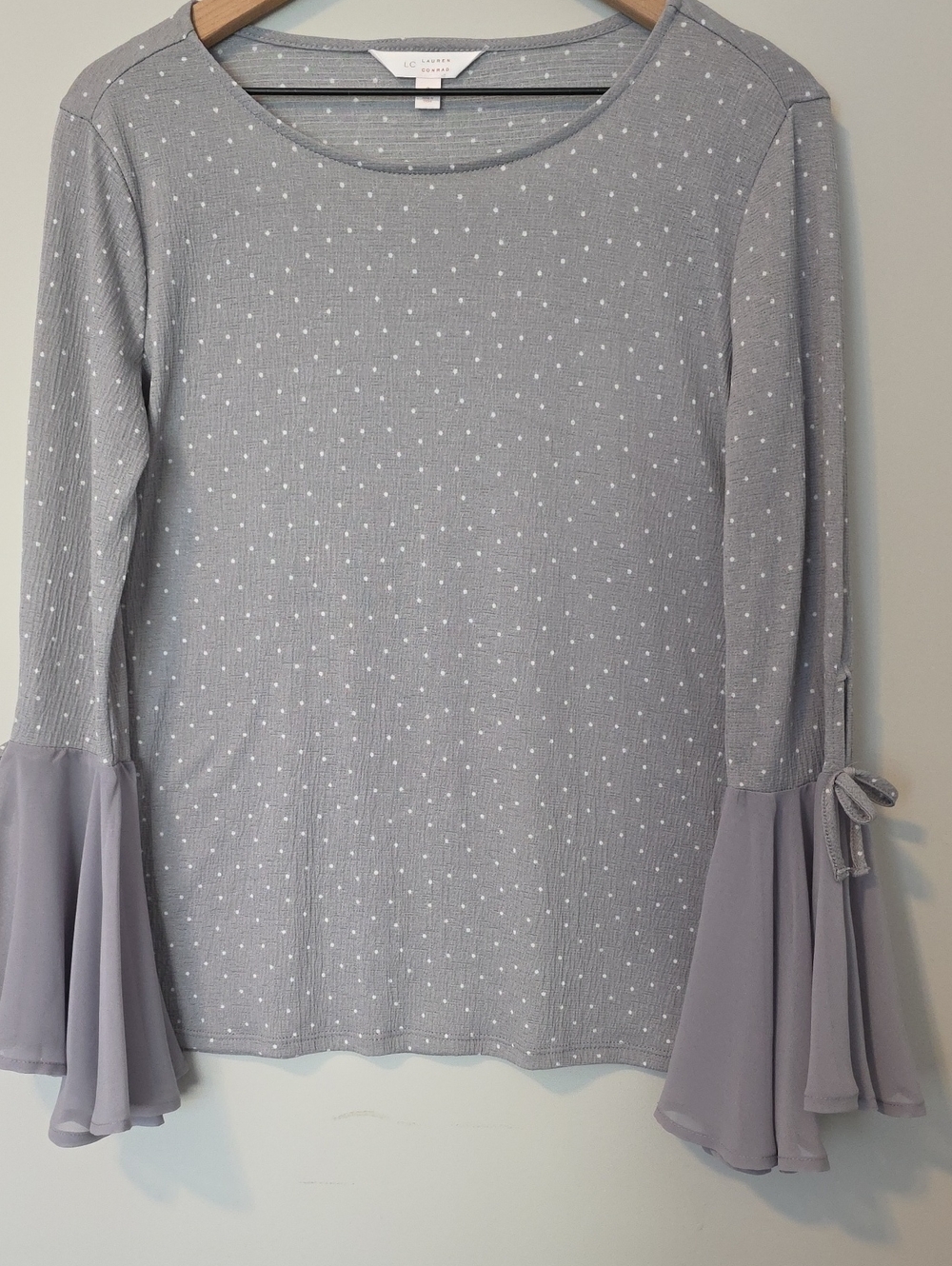 LC Lauren Conrad Polka Dot Bell Sleeve Knit Top